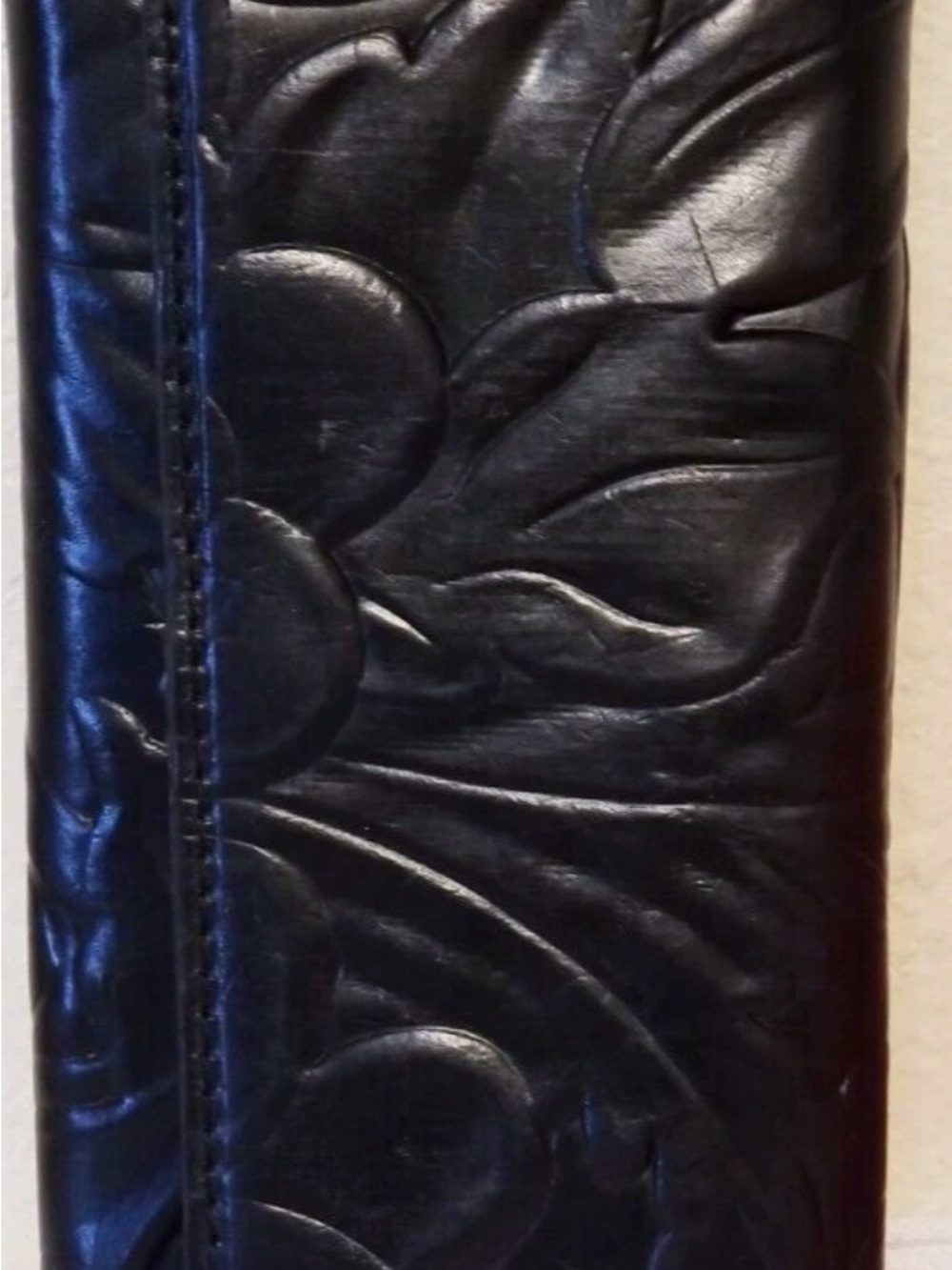 PATRICIA NASH Terresa FLORAL TOOLED BLACK TRI FOLD WALLET GENUINE LEATHER